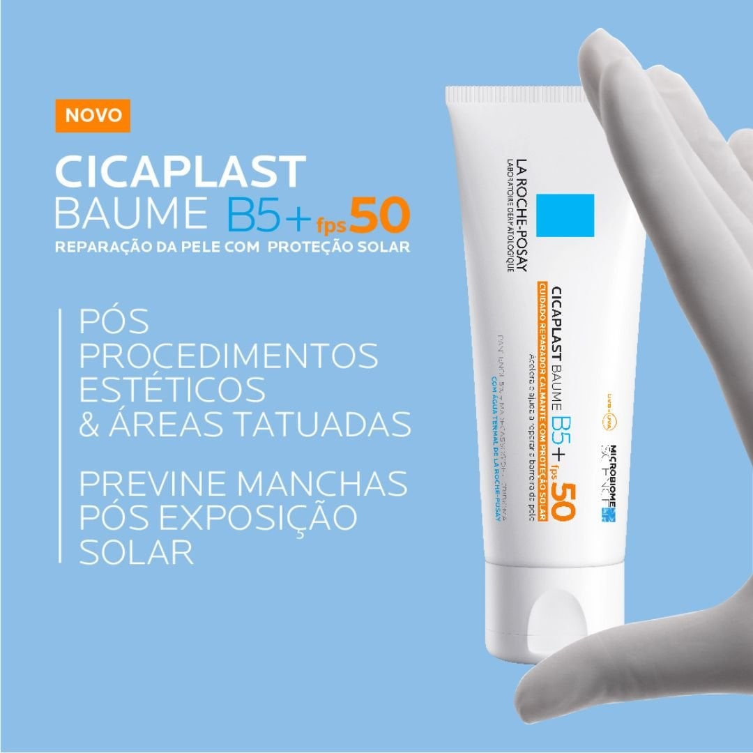 Cicaplast Baumer B5+ FPS 50: Pós procedimentos estéticos e áreas tatuadas; previne manchas pós exposição solar