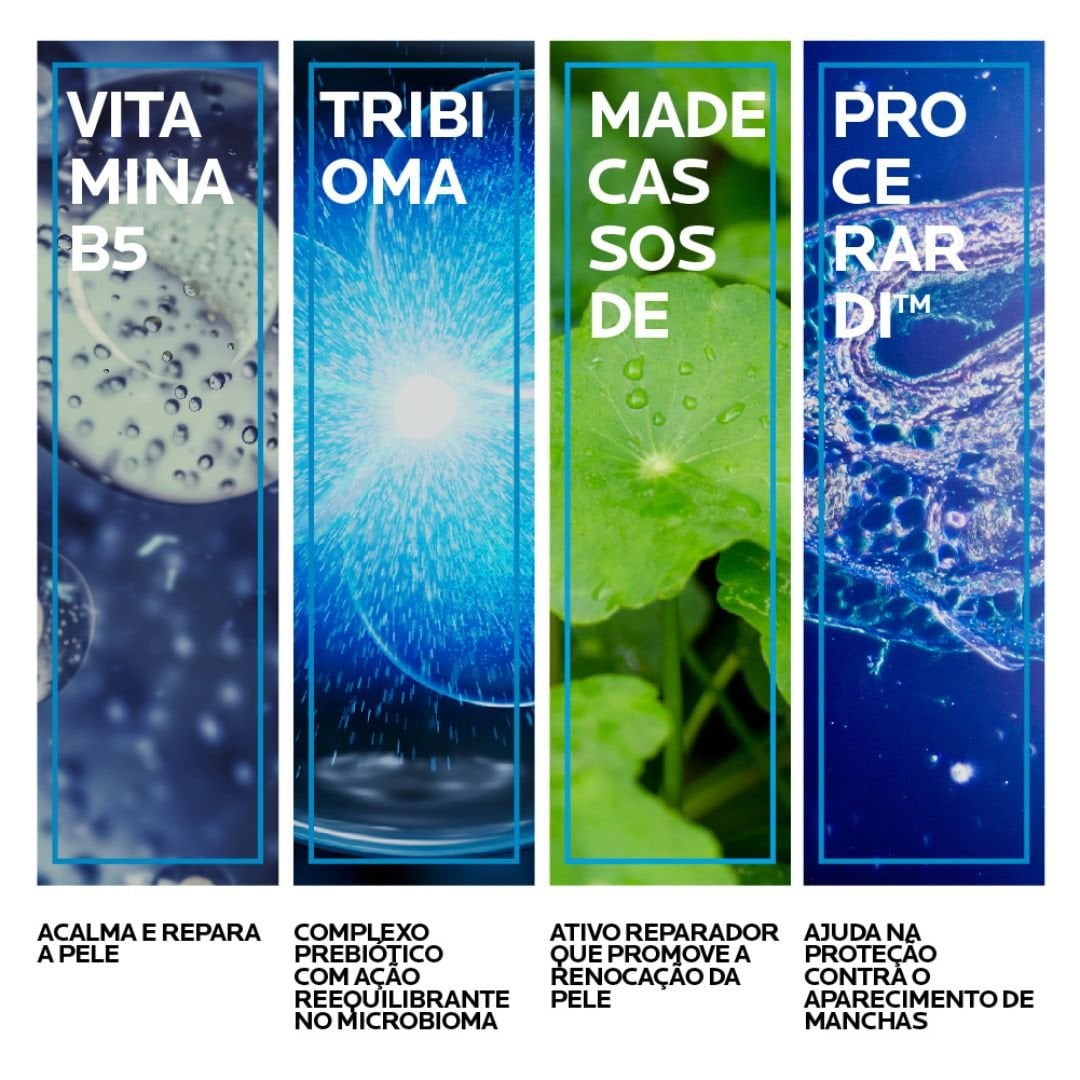 Ativos: Vitamina B5; Tribioma; Madecassosde; Procerardi