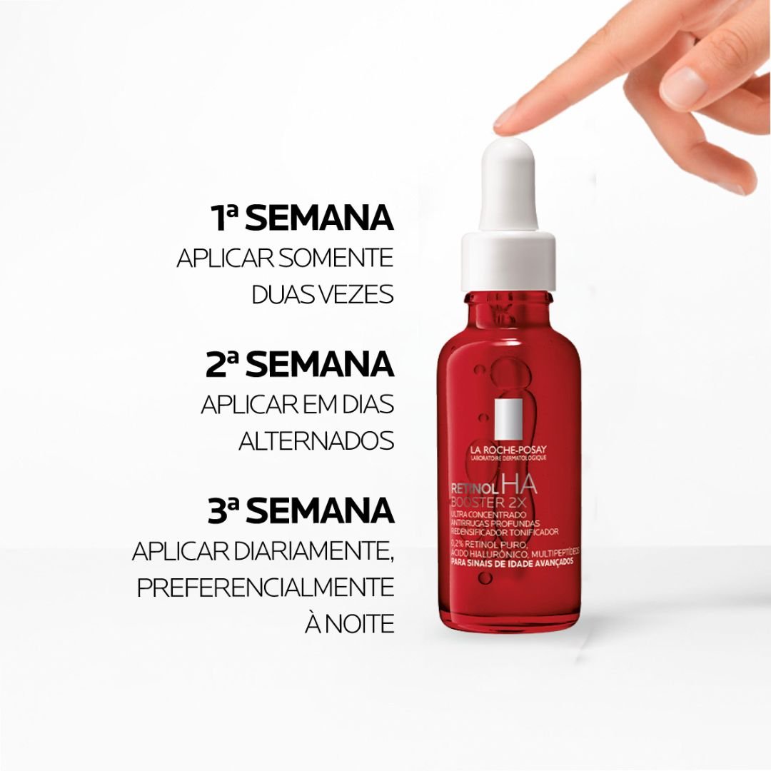Primeira semana: aplicar somente duas vezes; Segunda semana: aplicar em dias alternados; Terceira semana: aplicar diariamente, de preferência à noite